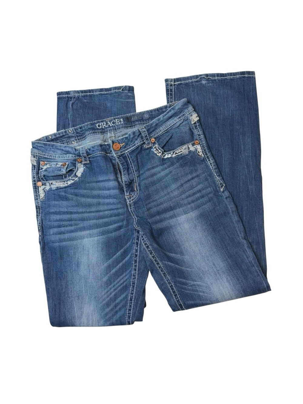 Grace Women’s Boot Cut Jeans in Blue with Fading